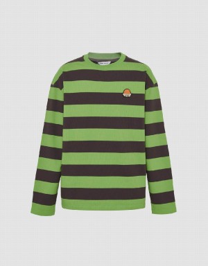 Urban Revivo Striped Crew Neck Knitted Men's T Shirts Green | HVZ3714YU