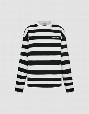 Urban Revivo Striped Crew Neck Men's T Shirts Black | IVF2993HQ