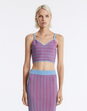 Urban Revivo Striped Knit Women's Tank Top Purple Multicolor | VZJ2610YB