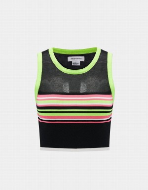 Urban Revivo Striped Knitted Women's Tank Top Black | UKK143ZD