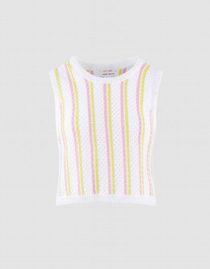 Urban Revivo Striped Knitted Women's Tank Top White | EMZ4295SL