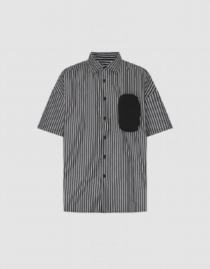 Urban Revivo Striped Loose Men's Shirts Grey | PET6586PT