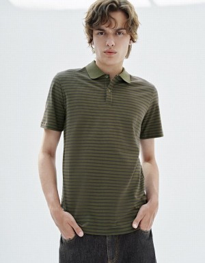 Urban Revivo Striped Men's T Shirts Green | UHP9963GI