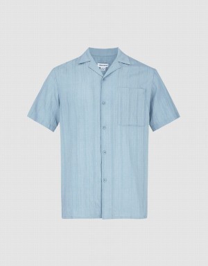 Urban Revivo Striped Short Sleeve Men's Shirts Blue | JEX5443JG