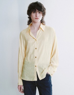 Urban Revivo Textured Button Up Straight Women's Shirts Yellow | QDV1536ZE