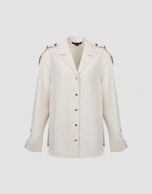 Urban Revivo Textured Lapel Straight Women's Shirts White | RPT4454PI