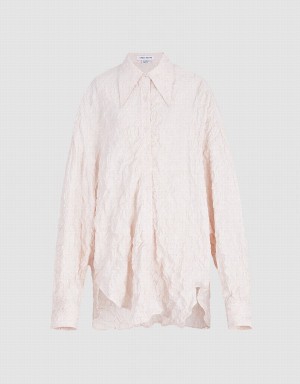 Urban Revivo Textured Long Sleeve Women's Shirts Pink | VWP4227PL