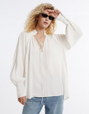 Urban Revivo Tie Front Women's Blouse White | WQF876IH