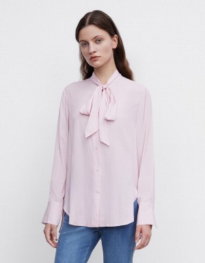 Urban Revivo Tie Up Bow Flowy Women's Shirts Pink | DYW2351UY