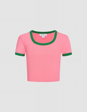 Urban Revivo U Neck Skinny Women's T Shirts Pink | XNX1150MR