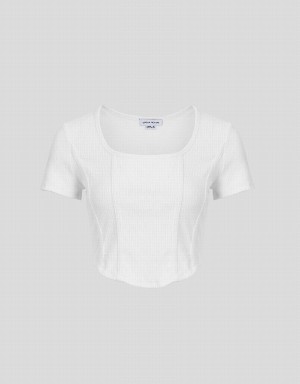 Urban Revivo U Neck Skinny Women's T Shirts White | TGT4370FS