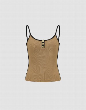 Urban Revivo U Neck Skinny Women's Tank Top Brown | DFS3269EP