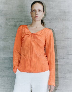 Urban Revivo V-Neck Overhead Women's Blouse Orange | YBZ981GO