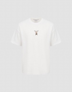 Urban Revivo Vogue Men's T Shirts White | QPU5446DM