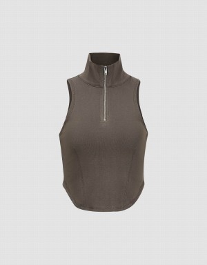 Urban Revivo Zip Half Placket Women's Tank Top Dark Grey | IXM5528KX