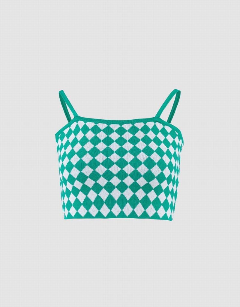 Urban Revivo Argyle Knitted Crop Cami Women\'s Tank Top Green | GFI9854DJ