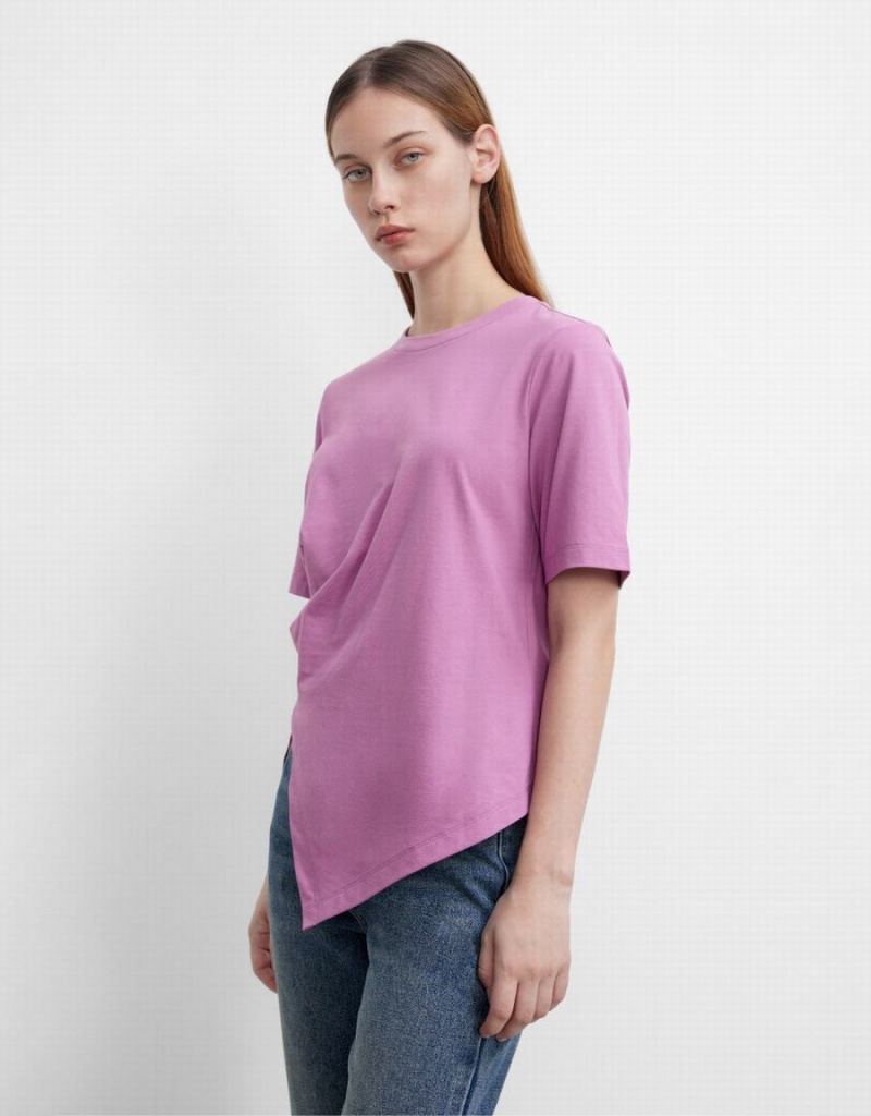 Urban Revivo Asymmetric Crew Neck Regular Women's T Shirts Purple | RLU8574IS