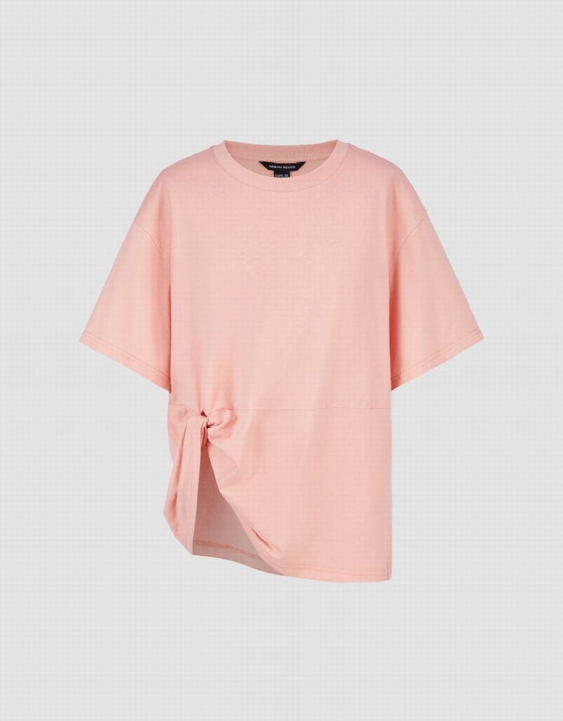 Urban Revivo Asymmetric Crew Neck Women's T Shirts Pink | WUF4420JY