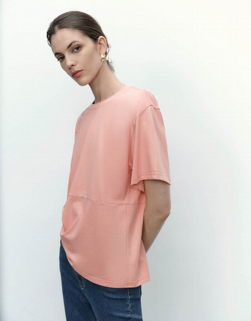 Urban Revivo Asymmetric Crew Neck Women's T Shirts Pink | WUF4420JY