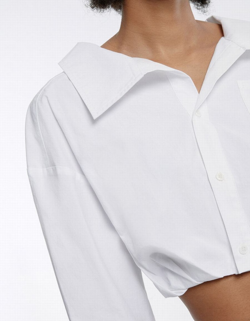 Urban Revivo Asymmetrical Cropped Women's Shirts White | ZML9791NT