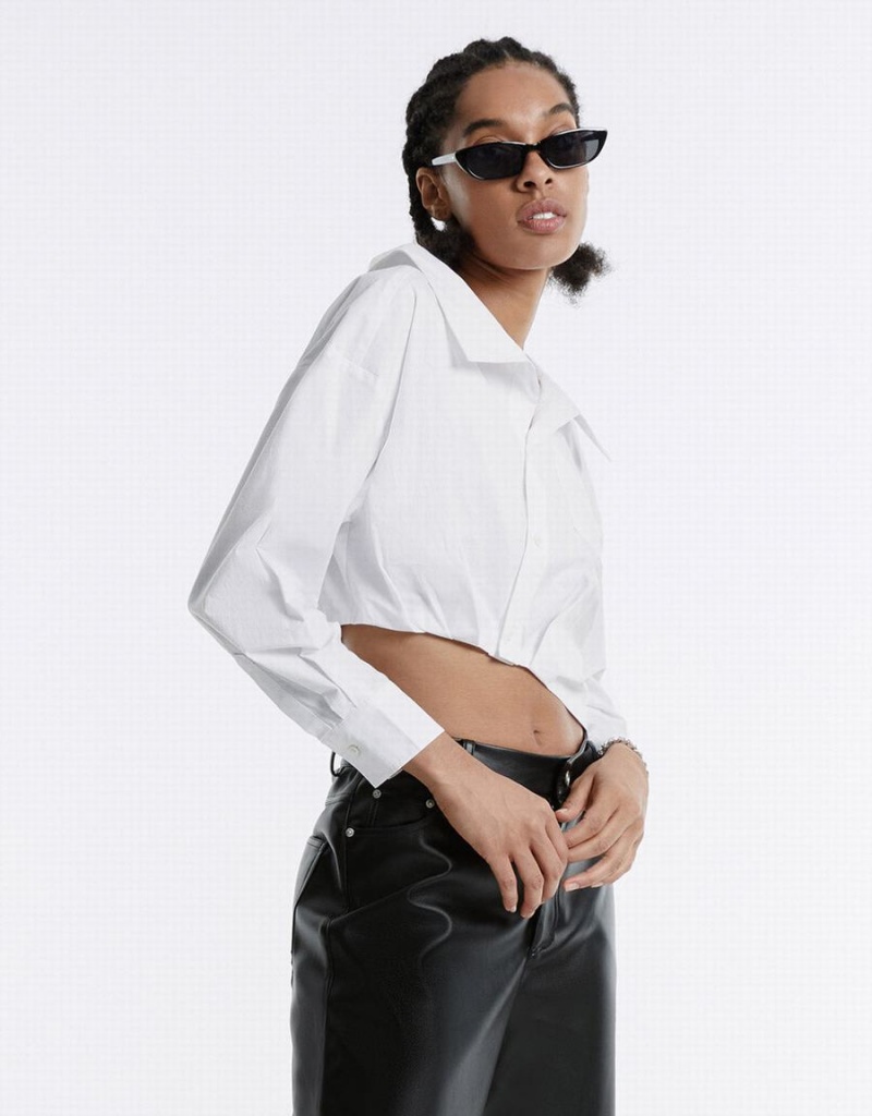 Urban Revivo Asymmetrical Cropped Women's Shirts White | ZML9791NT