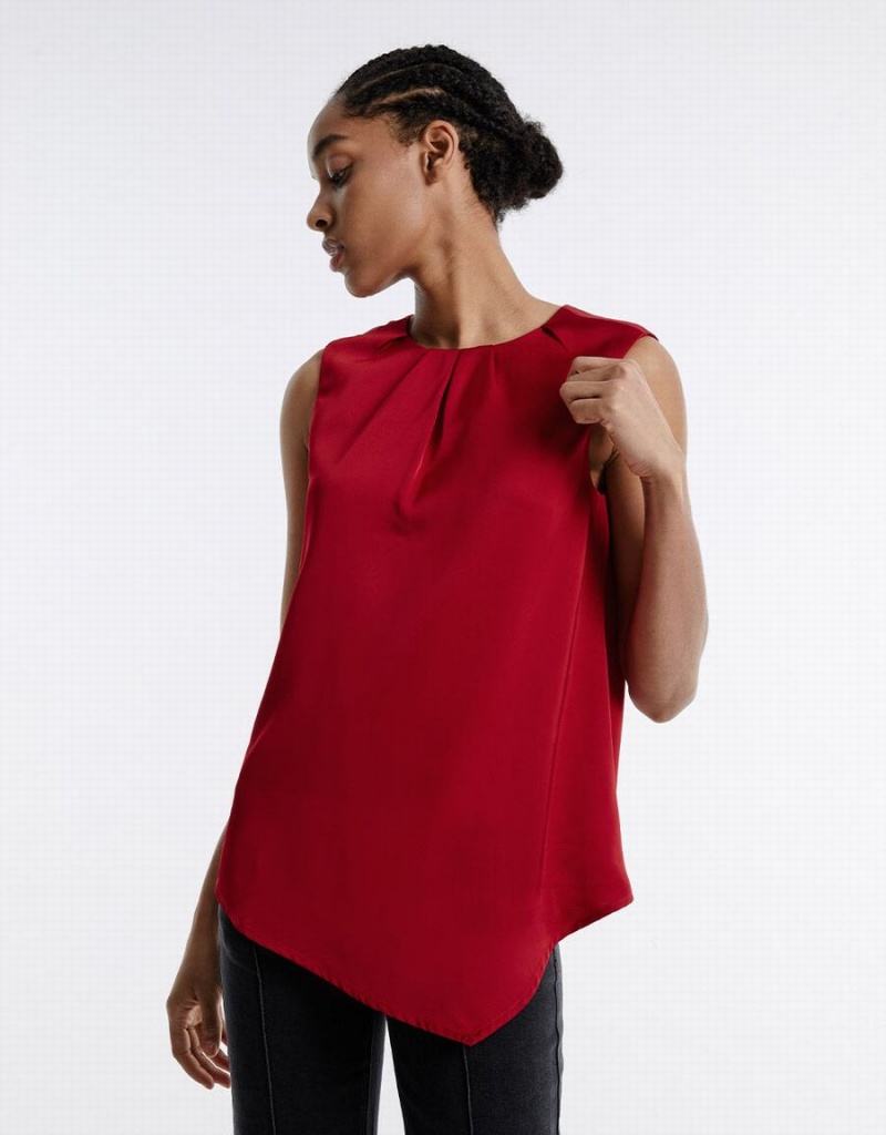 Urban Revivo Asymmetrical Hem Women's Blouse Red | BHZ608IO