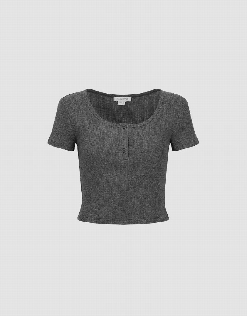 Urban Revivo Basic Crew Neck Women's T Shirts Grey | MEB3624JZ