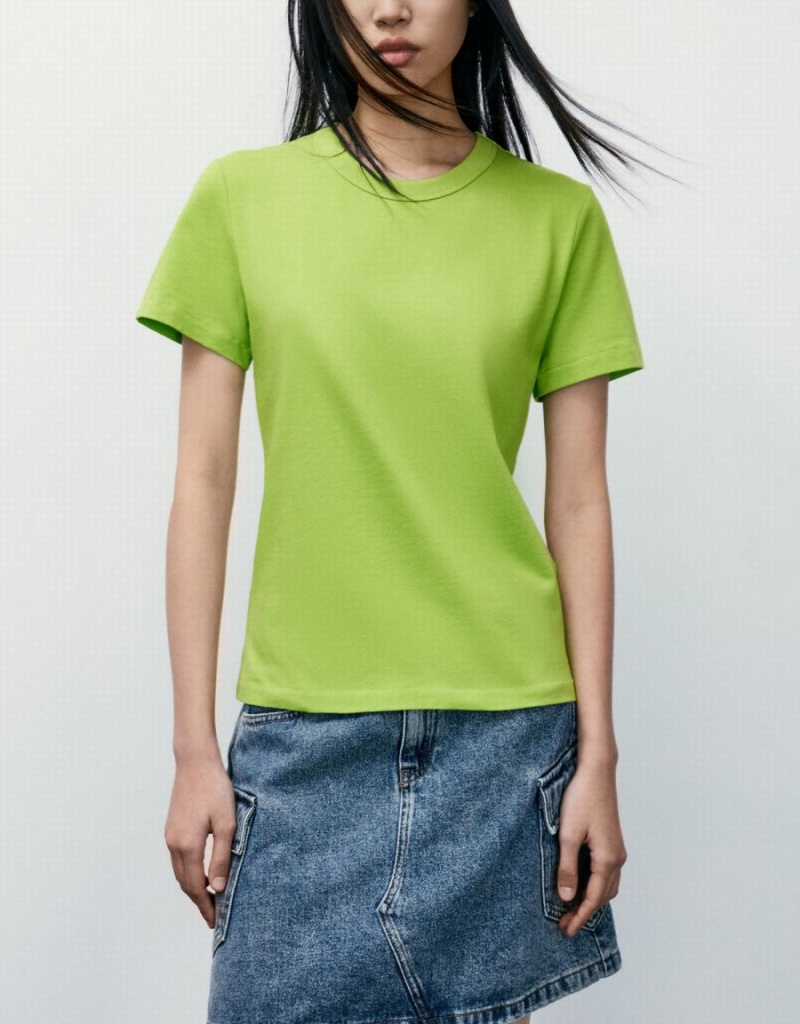 Urban Revivo Basic Crew Neck Women's T Shirts Light Green | IRZ1009GD