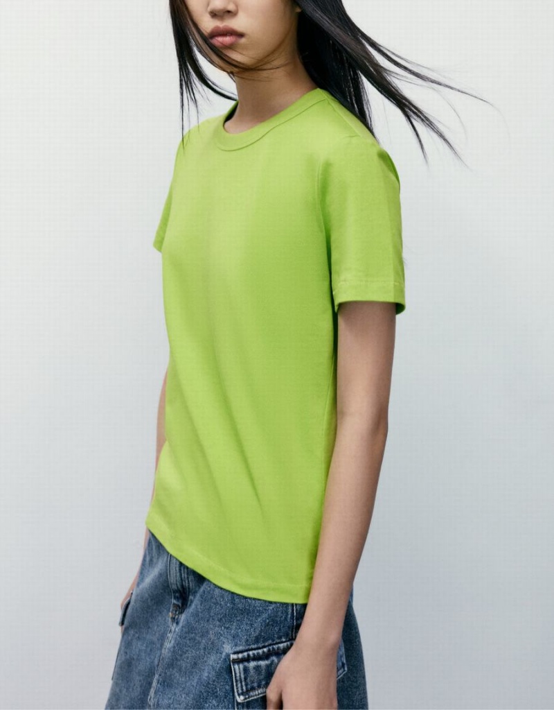 Urban Revivo Basic Crew Neck Women's T Shirts Light Green | IRZ1009GD