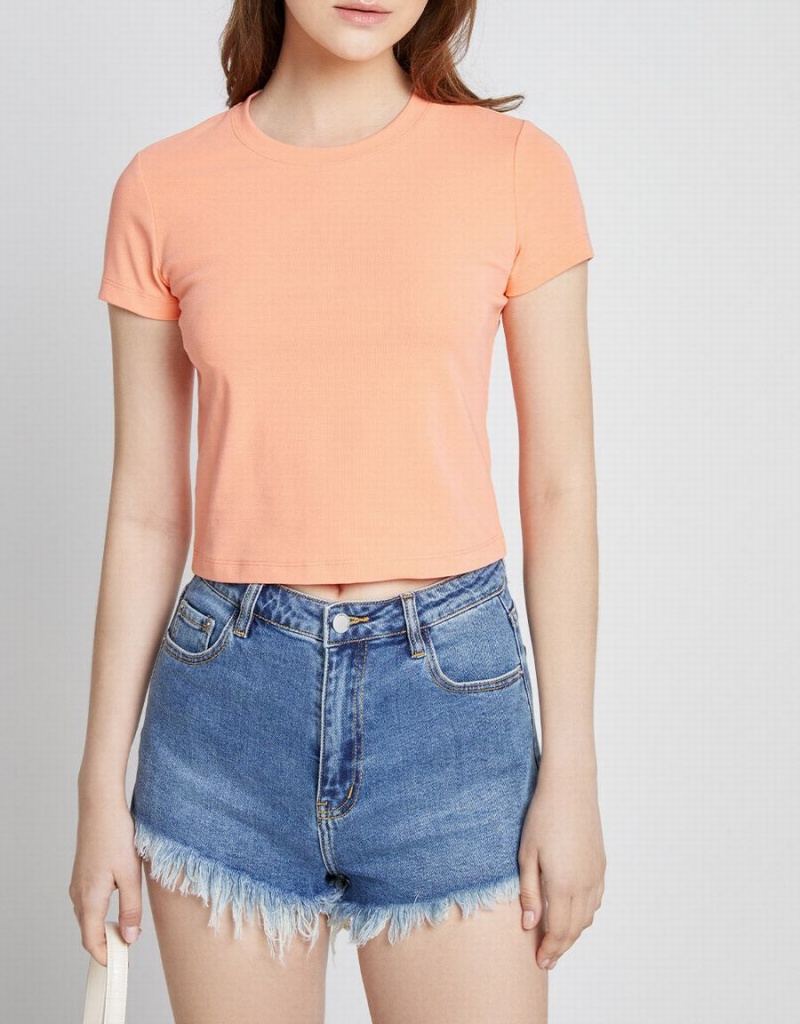 Urban Revivo Basic Fitted Women's T Shirts Light Orange | PCN8069CI