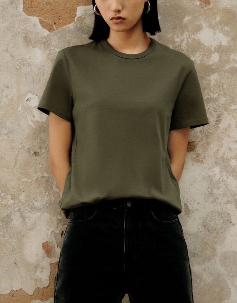 Urban Revivo Basic Regular Women's T Shirts Green | CXN3877YS