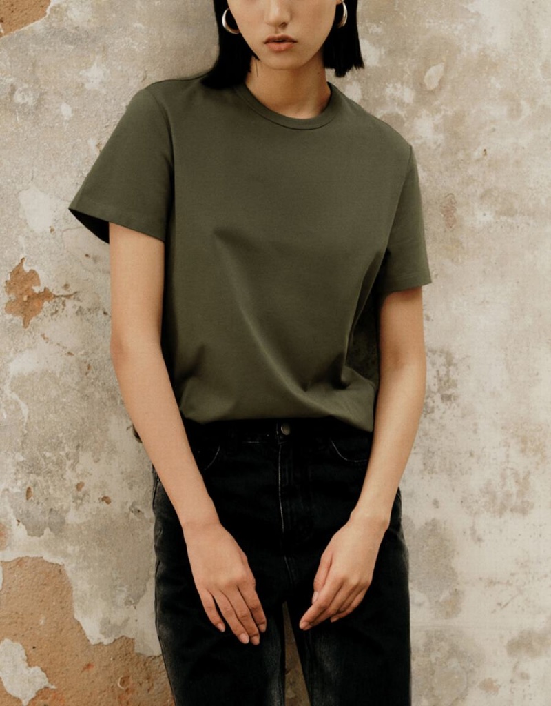 Urban Revivo Basic Regular Women's T Shirts Green | CXN3877YS