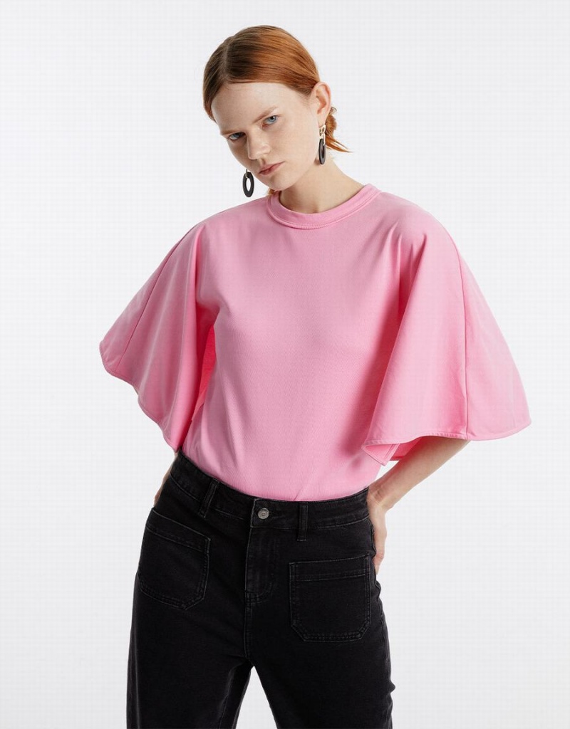 Urban Revivo Batwing Sleeve Women's T Shirts Pink | VQK3172XB