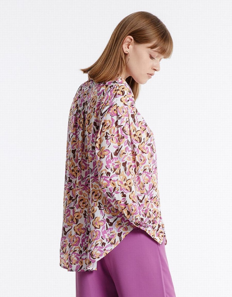 Urban Revivo Bow Detail Floral Women's Blouse Purple | PCL7897UK