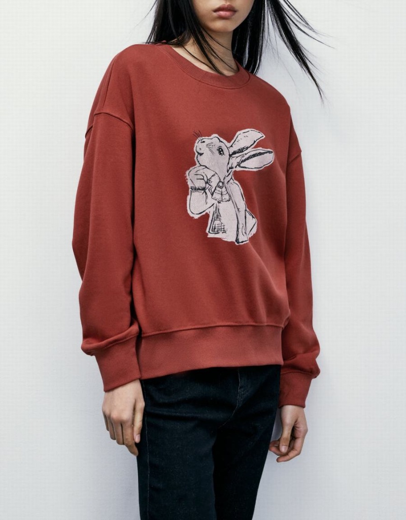 Urban Revivo Bunny Print Women's Sweatshirts Red | YXQ8742NP