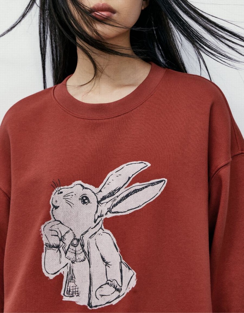 Urban Revivo Bunny Print Women's Sweatshirts Red | YXQ8742NP