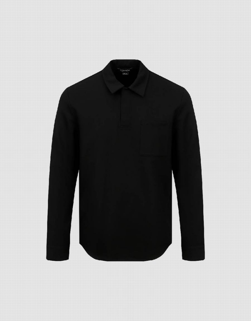 Urban Revivo Button Half Placket Straight Men's Polo Shirts Black | FTW10019MK