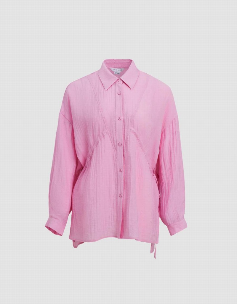 Urban Revivo Button Up Loose A-Line Women's Shirts Pink | QBP3794TD