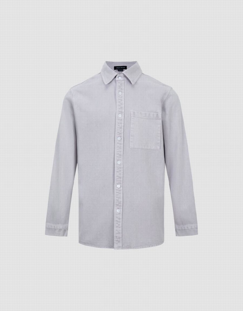 Urban Revivo Button Up Loose Denim Men's Shirts Light Grey | CTJ1085CL