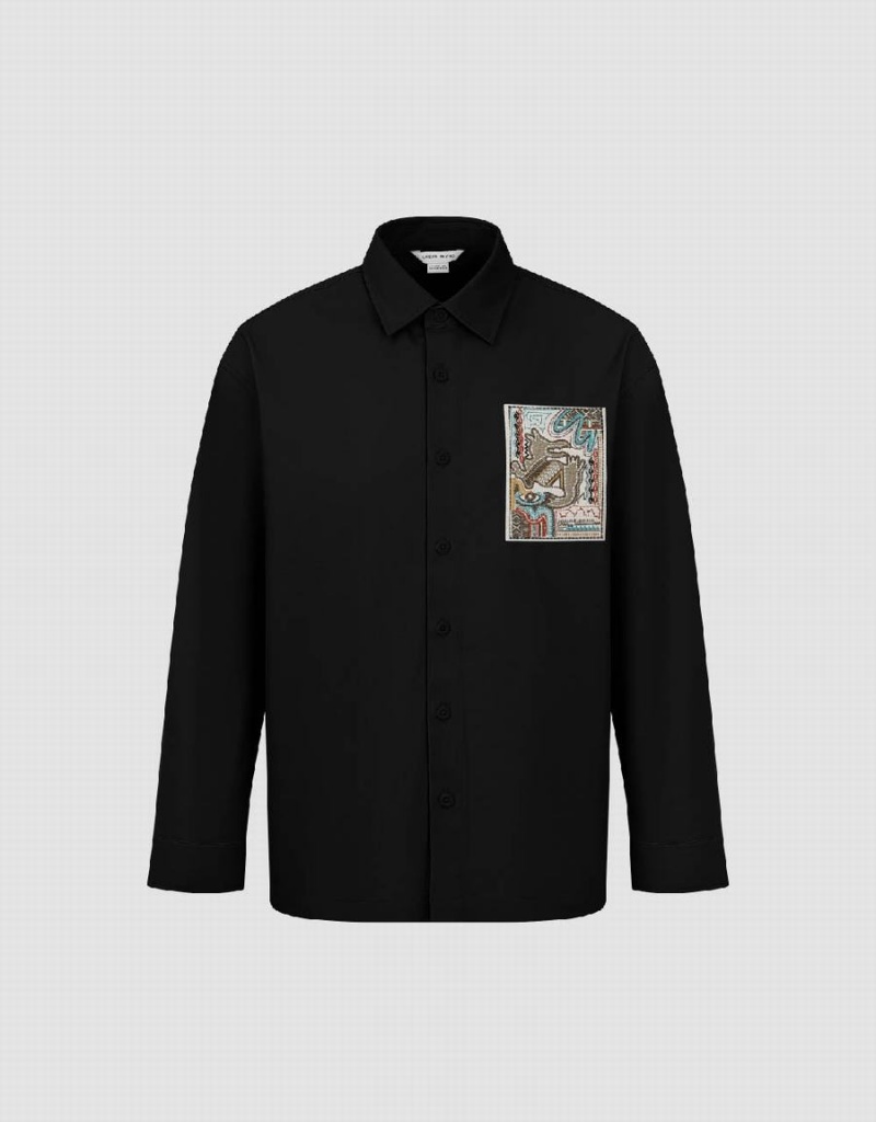 Urban Revivo Button Up Loose Men's Shirts Black | WUP8342TT