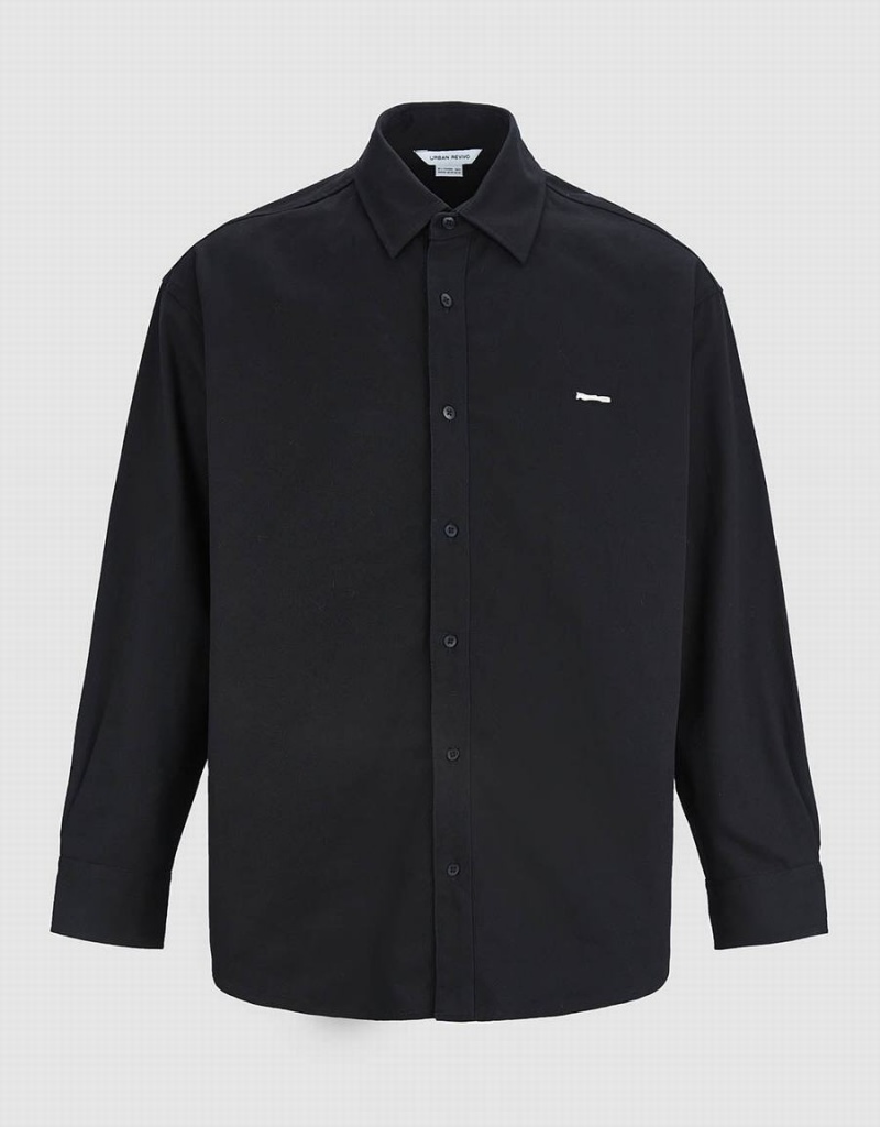 Urban Revivo Button Up Loose Men's Shirts Black | VAA1325AM