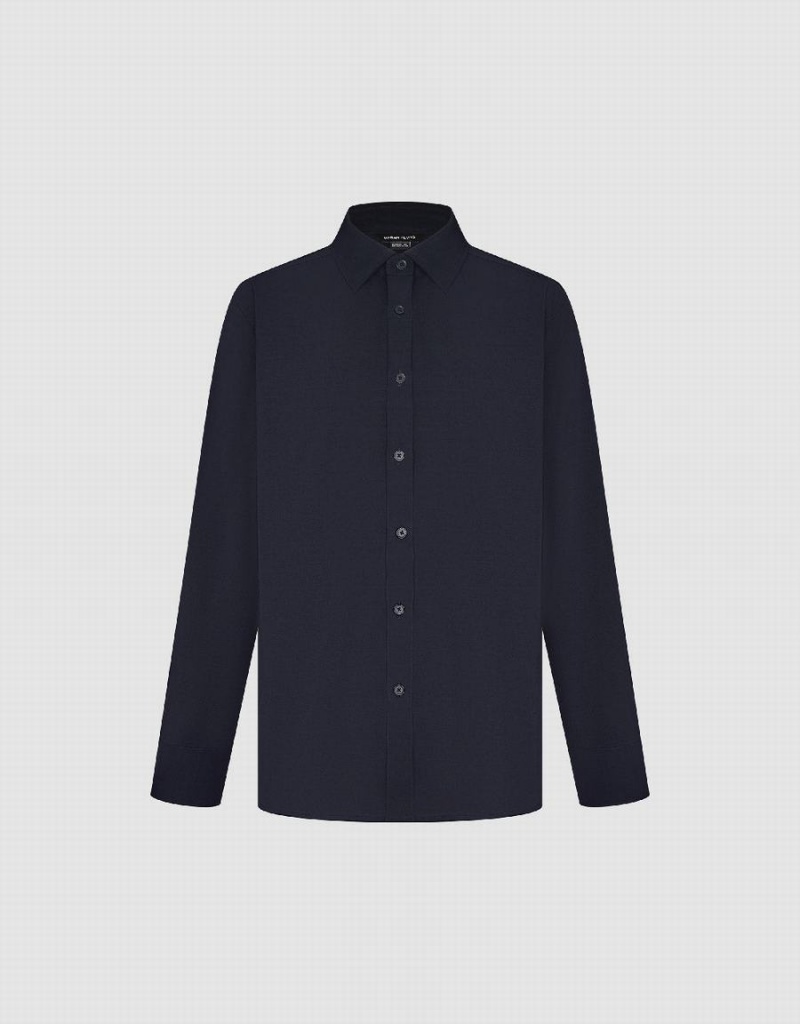 Urban Revivo Button Up Loose Men's Shirts Blue | NFC1235JI