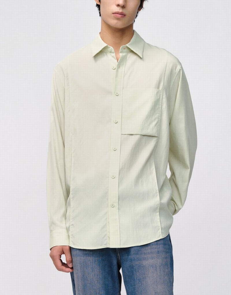 Urban Revivo Button Up Loose Men's Shirts Green | KRU5220BU