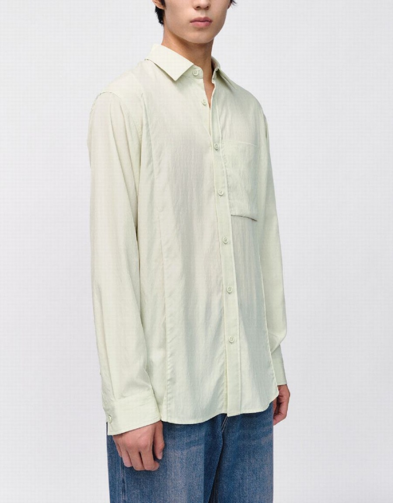 Urban Revivo Button Up Loose Men's Shirts Green | KRU5220BU