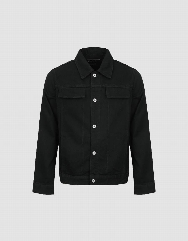 Urban Revivo Button Up Straight Denim Men's Shirts Black | CWN4421RN