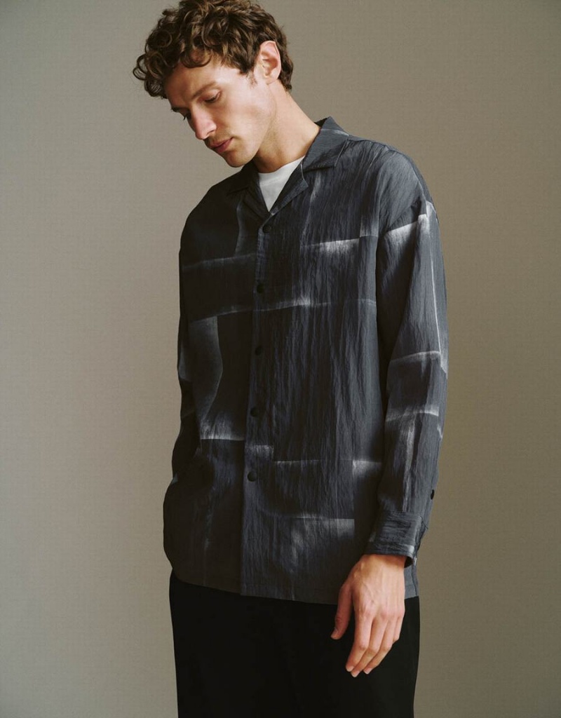 Urban Revivo Button Up Straight Loose Men's Shirts Grey | RVJ1754XQ