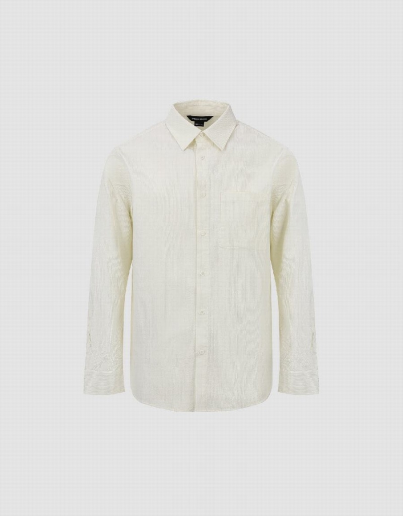 Urban Revivo Button Up Straight Men's Shirts White | GIO4573BF