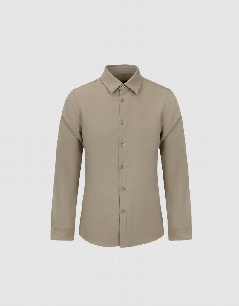 Urban Revivo Button Up Straight Men's Shirts Khaki Grey | KZH8959QZ