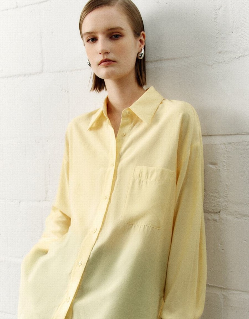 Urban Revivo Button Up Straight Women's Shirts Yellow | AML2522LI