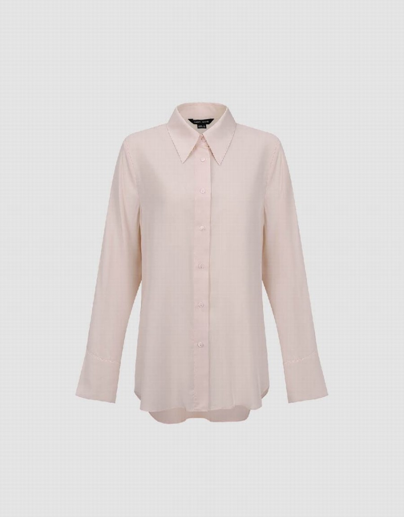 Urban Revivo Button Up Straight Women's Shirts Pink | FGK5597ZG